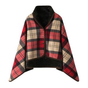 LUMIQLO Mùa đông Khăn choàng đeo được Giữ ấm Vải flannel Chăn khăn choàng đa chức năng Thường ngày Chăn kẻ sọc dày dành cho phụ nữ và sử dụng văn phòng