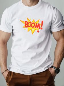 Summer Men T-shirt 100%Cotton Colorful Letters Print Round Neck Breathable Streetwear Oversized Tee Casual High Quality Clothing