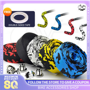 1 Pair Handle Bar Tape Road Bike Drop Bar Tape for Fixie with Bar Plugs Camouflage Non-Slip Belt