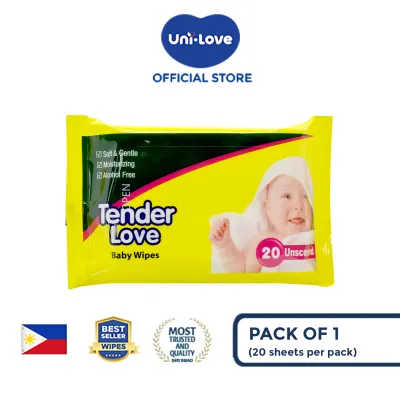 Tender Love Unscented Baby Wipes 20s Pack of 1 - 99% Water| Hypoallergenic | Alcohol Free | No harmful chemicals | with Aloe Vera | Safe & Gentle | FDA Approved
