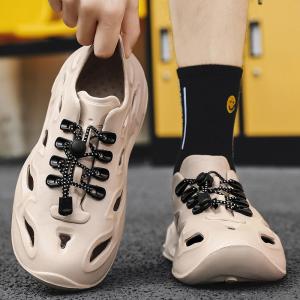 AKIRA Lace-Up EVA Rubber Breathable Anti Slip Hole Shoes Summer Outdoor Clogs Shoes For Men Walking Shoes