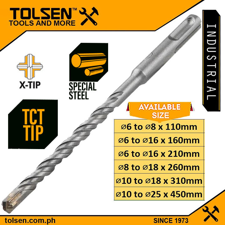 Tolsen SDS Plus Hammer Drill Bits TCT X TIP Double Flute 6 to