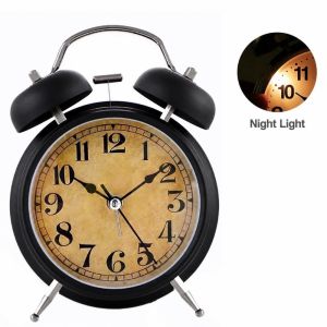 TANTUANG 4 inch Đồng hồ báo thức cổ điển Chuyển động im lặng Đen  Vàng Đồng hồ báo thức đang kêu Cổ điển Dễ dàng vận hành Đồng hồ để bàn Dành cho gia đình