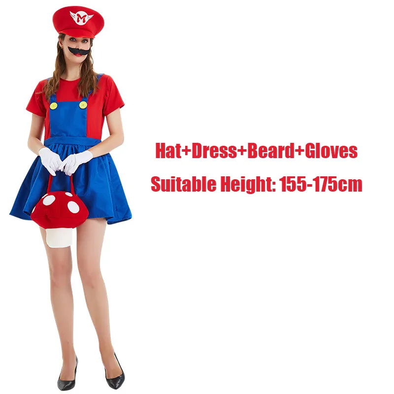 Adult Kids Super Mario Bros Costumes Mario Luigi Bros Cosplay Jumpsuit  Christmas Halloween Party Uniform Sets Cartoon Character  Role-Playing【Clothes+Top+Hat+Beard】