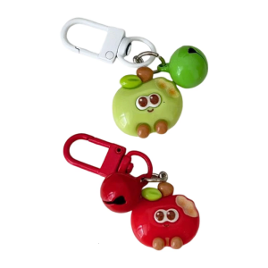Cheerful Bite Apples Charm Keychain Sturdy Resin Key Ring With Built In Bell For Daily Use Or Gifting