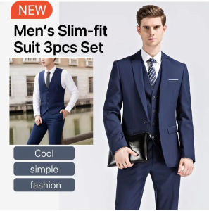 Mens Spring Suit 3 Pieces Set Large Size Slim Business Wedding Suit Groom Best Man Dress