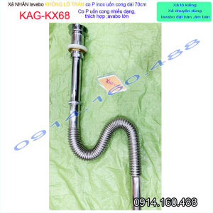 Xả lavabo kiếng ấn tay KAG-KX68 không lỗ tràn Bộ xả nước chậu rửa mặt ống thải co P inox mềm có thể uốn bẻ chuyên dùng cho lavabo tủ