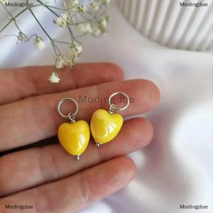 [COD] Modingdue Stylish Elegant Colorful Geometric Heart Circle Pendant Earrings Fashion Minimalist Earring Hoop Women Jewelry Accessory