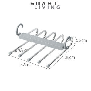{Teachers Day Gift} Nachuan multi-function stainless steel pants rack for household storage multi-layer scarf pants clip magic telescopic folding clothes rack-A0482