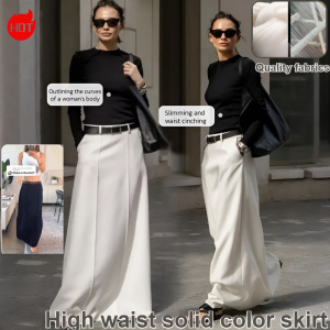 2025 summer new high waist solid color long swing skirt Retro skirt Loose high waist texture comfortable long swing skirt Fresh and beautiful girl fashion