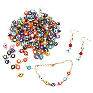 10pcs 6/8mm Cute Mini Enamel Evil Eye Beads Charm Connectors for Bracelet Earring Making DIY Jewelry Findings Accessories