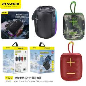 Awei Y526 100% Original Portable Hifi Bluetooth 5.0 Wireless RGB Speaker output 6W Waterproof TWS Outdoor Loudspeaker