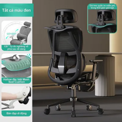 【Bảo hành 3 năm】Ghế văn phòng Ghế máy tính Ghế Ergonomic với Ottoman tựa đầu có thể điều chỉnh hỗ trợ thắt lưng có thể điều chỉnh tay vịn có thể điều chỉnh