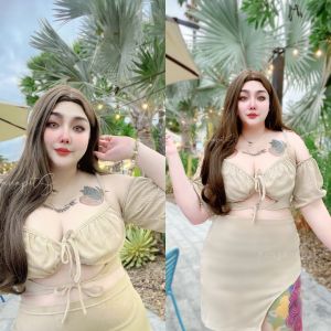 เซ็ทกระโปรงสองชิ้น 🌻Sugar 🐿 เซ็ท เสื้อผูกหน้า แต่งแขน กระโปรงเว้า