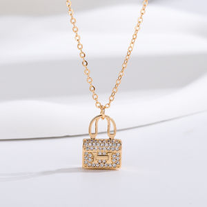 Viviann Original sterling silver 14K Gold Plated Copper Lock Pendant Necklace with Cubic Zirconia - Dainty Luxury H Design Handbag Charm Necklace for Women Non Tarnish Fashion Jewelry for Daily Wear & Gift