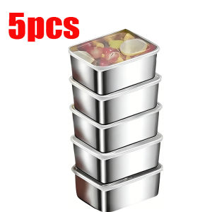 5Pcs Stainless Steel Food Box with Lid Refrigerator Sealed Food Container Kitchen Stackable Storage Bins Vegetables Fruit Fresh Keeping Box Picnic Food Storage Boxes