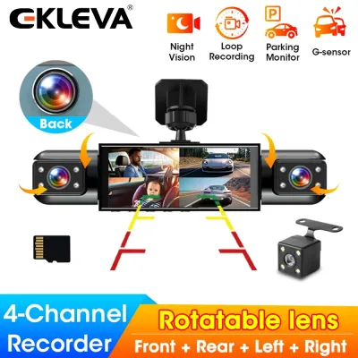 EKLEVA 4-Channel Dashcam Car Rearview Camera Black Box Video Recorder Front Rear Left Right Four Way DVR Automobile Accessories