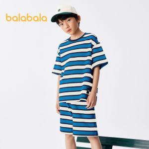 Balabala Childrens Clothing Childrens Suit Boys Summer Clothing Medium Childrens Two Piece Set Contrast Color Stripes Casual Fashion Handsome
