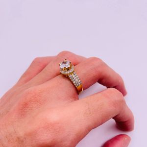 Nhẫn titan không phai không rỉ sét màu vàng và trắng mã 35 Nhẫn titan nữ bền màu trangsucmoiluatuoi.RIN