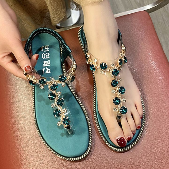 Womens flat rhinestone on sale sandals