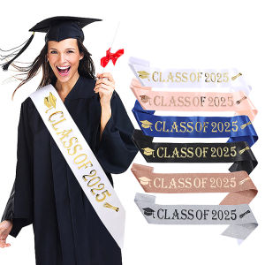 Ginca Graduation Decoration Class Of 2025 Satin Sash Glitter Black Blue Congratulation Graduation Party Decoration Supplies