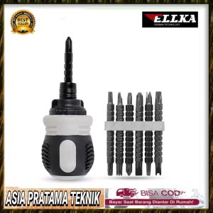 (Free magnetisator) Obeng CRV ELLKA Set 7in1 Obeng Cebol buntek karet Dua Arah bolak balik cebol mini Multifunction Screwdriver set