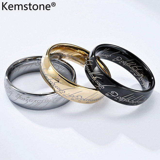 Kemstone Tungsten Steel Lord of The Rings Silver Black Gold Plated Ring ...