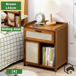 Bedside Table Bamboo Bedside Cabinet Black/Brown/Wood Bedroom Storage Cabinet
