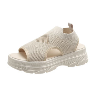 [Free Shipping] WomenS  Platform Sandals With A Round Toe Thick Sole And Open-Toe Design A New Summer Style In Korean Fashion With A Hollowed-Out Casual Look