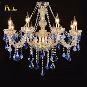 Phube Lighting Luxury Blue+Gold Crystal Chandelier Modern Hanging Light for Living Room Easy Install