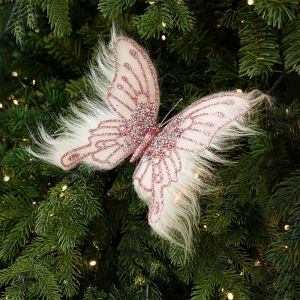 CYI47 Flocking Finish Christmas Butterfly Ornaments Clip-On Handmade Artificial Butterfly Pendant Scene Decoration Realistic Simulation Butterfly Xmas Tree Decor