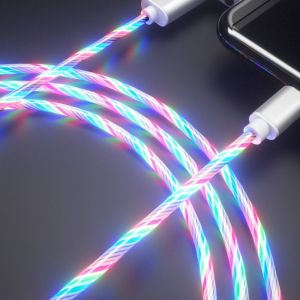 WISH BOUTIQUE 1PC Colorful Flowing Charger Adapter Luminous Type C Micro USB Data Line LED light Mobile Phone Charging Cables Charge Wire Type C Data Cord Glowing Cable