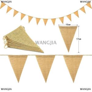 [COD] WANGJIA 13 Flags Vintage Jute Hessian Burlap Bunting Banner Wedding party Photography Props Celebration Party Decoration Banner