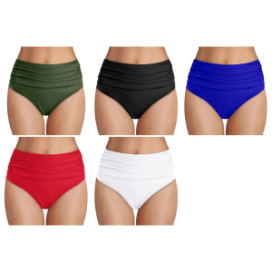 Womens High Waist Retro Bathing Shorts Solid Color Stretchy Breathable Swim Bottoms Beachwear Shorts