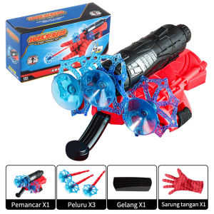 WEIHUIMEI พร้อมเชือกนักกีฬาเว็บสไปเดอร์แมนถุงมือของเล่นเด็กเครื่องส่งสัญญาณข้อมือถุงมือคอสเพลย์สําหรับเด็กผู้ชาย ของเล่น