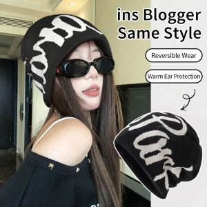 COMEMECO Fiber Knitting Cap Hat Keep warm Letter Jacquard Knitted Hat Gothic Y2k Couple Warm Hats Men Women