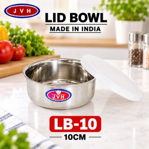 JVH Stainless Steel Lid Bowl with Plastic Cover 10CM 12CM 14CM 16CM Food Storage Bowl Made in India