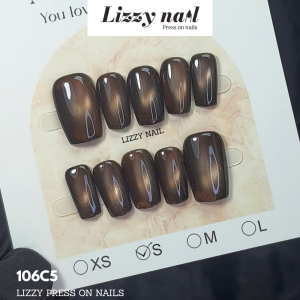 Lizzy Nail 106 | Nailbox Móng Úp Mắt Mèo Nâu Gỗ Trầm | Set 10 Móng Giả Press On Nails Dự Tiệc Đám Cưới Kỷ Yếu