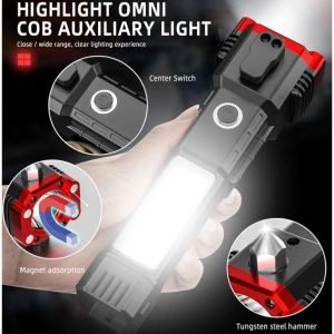 Senter LED Portabel Palu Pengaman COB Tahan Air Super Terang Lampu Lentera Palu Pemecah Darurat