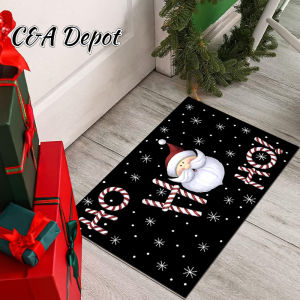 [Christmas decorations 2024] Christmas Doormat Carpet Velvet Xmas Carpets For Living Room Black Christmas Floor Mat anti slip Christmas Santa Claus Entrance Door mat Xmas foot mat Christmas Decoration items Christmas Tree floormat home decor