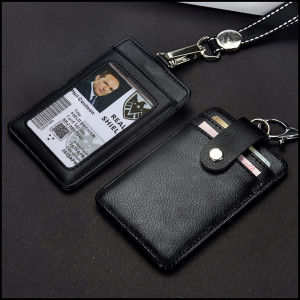 New Genuine leather Business Work Card Holder Fashion ID Badge Holders with Nylon Lanyard ID Chest Cards Name Tag Case Office Supplies