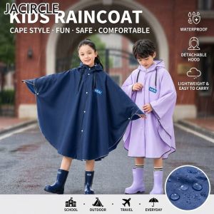 Kids Cartoon Raincoat Cape Style Waterproof Thickened With Backpack Cover Adjustable Hood School Riding Poncho