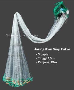 Jaring ikan siap pakai 3 lapis tinggi 15m panjang 10m pemberat lanting tanah (bahan seperti genteng) ukuran senar kecil jaring ikan murah jaring pukat jaring ikan bentang