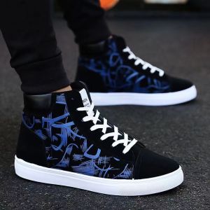 Black Canvas Shoes For Men Korean High-top Boots Shoes For Men Flat Bottom Casual Shoes Hundred Tide Shoes