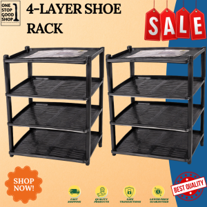 OneStopGoodShop Elegant 4-Tier Black Shoe Rack with Anti-Slip Base and Durable Plastic Shelves 4layer Shoe Rack HARD PLASTIC MATERIAL ALL SIZES Shoemate Collapsible Shoe Box High quality