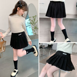 Rolanko Baby Girls Summer Black Preppy Skirt Breathable Short Sleeve Overlock-detail T-Shirt with Bow Knot Sweet Cute Casual Wearing School Daily Outfit