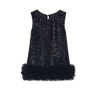 DOWNA Sequined Girls Mesh Skirt Dresses Fluffy Sleeveless Princess Tutu Dress Elegant Costume Sequin Girls Vest Skirt Birthday Party