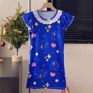 CB BT1807 Baju Tidur Daster Dress Leher Renda Anak Perempuan Lengan Pendek Motif Kartun Lucu
