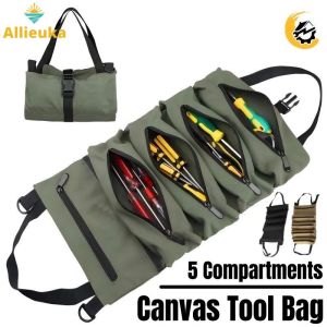 Allieuka 5 Compartments Tool Handbag Multi-functional Canvas Bag Vehicle Maintenance Tool Storage Bag