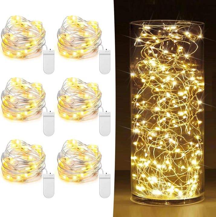 6/12/20 Pack Fairy Lights Battery Operated 200CM20 LED Mini String Lights Twinkle Lights Silver Wire Firefly Starry Lights for Mason Jars Wedding Party Christmas Centerpiece Table Decorations, Warm White